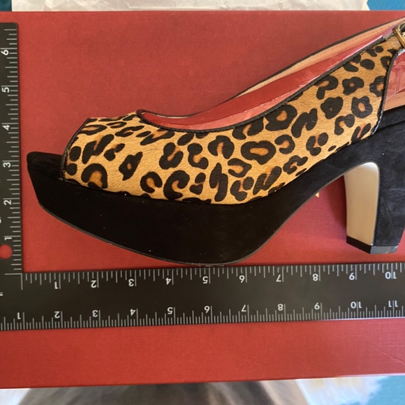 Sacha London Heel Pump Peeptoe Slingback Platform Leopard Leather Suede Elga - Picture 7 of 16